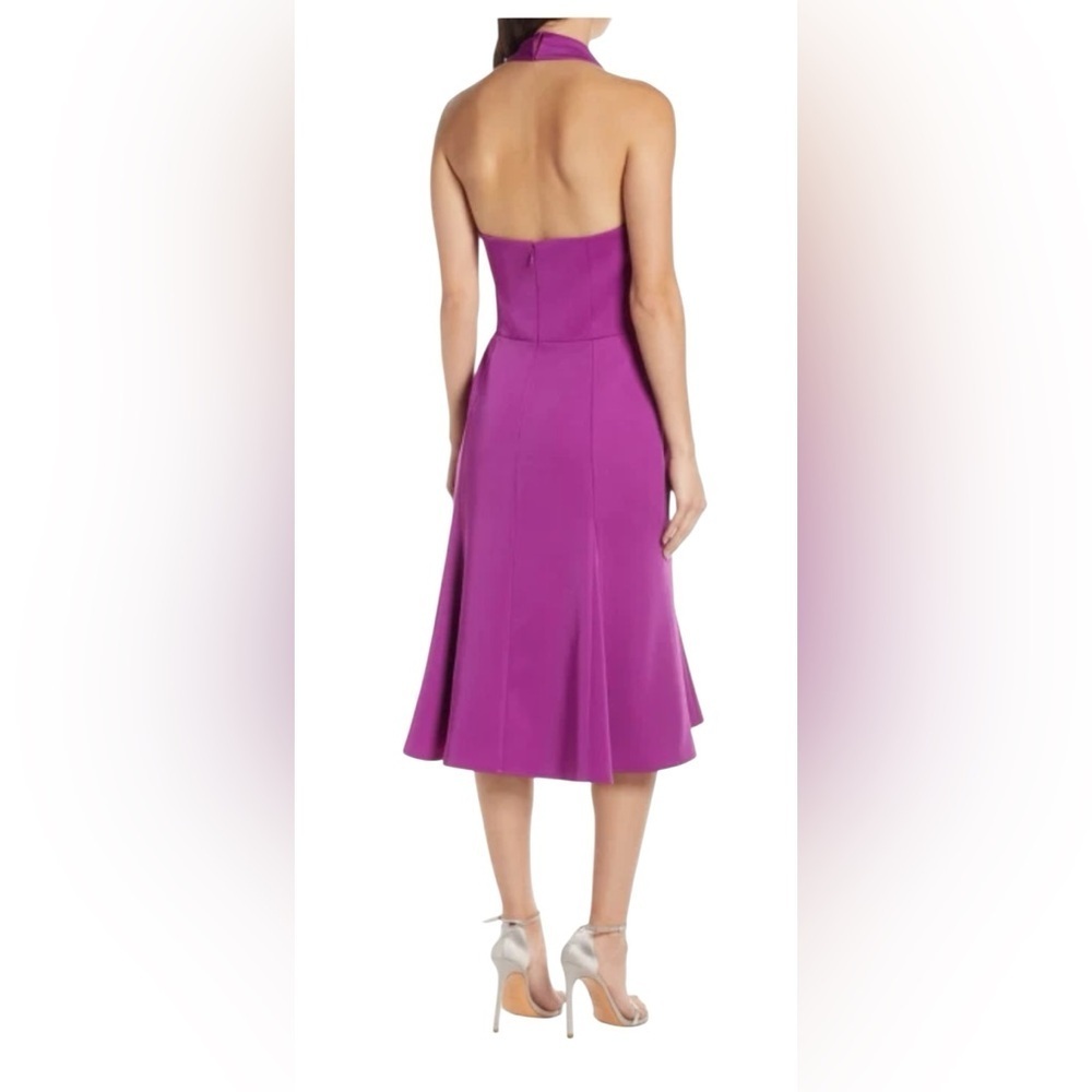 Harlyn Orchid Fit and Flare Halter Dress Plunging Drape Neckline Open Back XL - Picture 3 of 12
